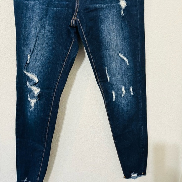Q17 Jeans Blue Distressed High Rise Skinny Cotton Blend Jeans Sz 5 - Picture 5 of 13
